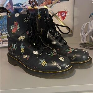 Dr. Martens Black Boots with Colorful Print